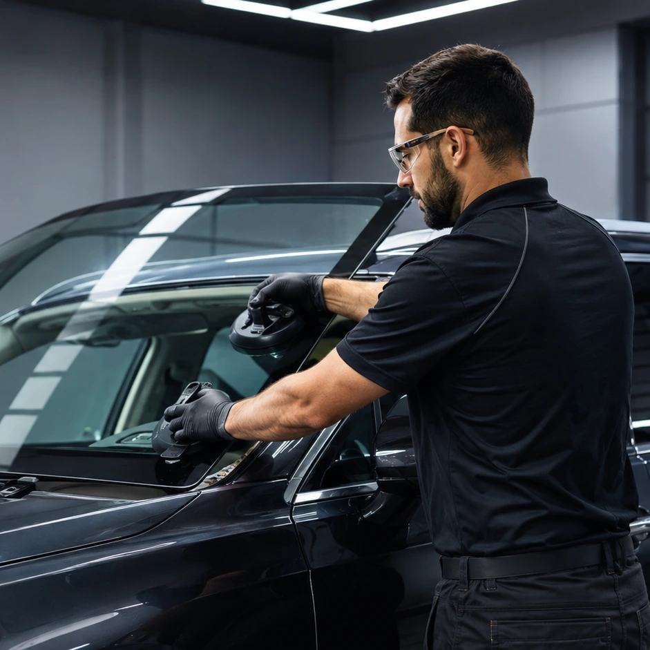 Technician performing windshield replacement in Phoenix, AZ
